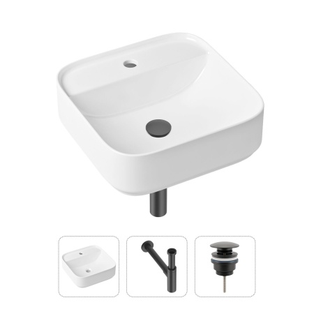 Комплект 3 в 1 Lavinia Boho Bathroom Sink 21520308: накладная фарфоровая раковина 42 см, металлический сифон, донный клапан