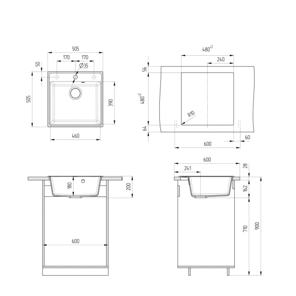 Кухонная мойка Ulgran Quartz Forte 505-10, песок