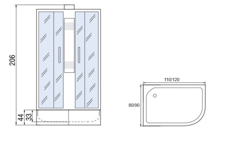 Душевая кабина без крыши Мономах Б/К 120/80/44 МЗ L, 1200х800х2060, асимметричная