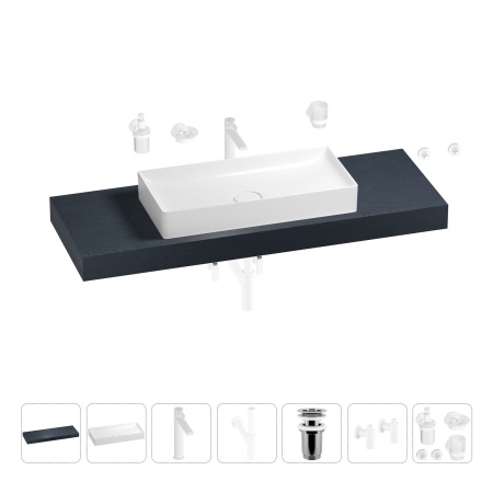 Раковина 75 см со столешницей 140 см Wellsee Pure BY Wellsee 201011820 в наборе 10 в 1: столешница, раковина, высокий смеситель, сифон, выпуск, кран-вентили, аксессуары (цвет матовый белый)