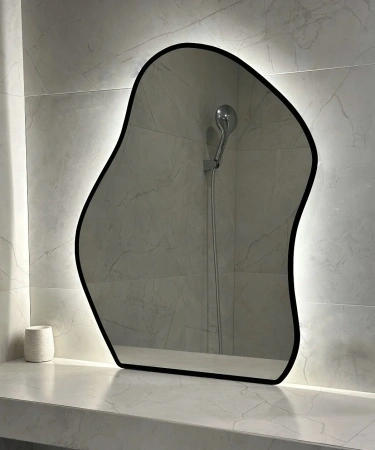Зеркало EMZE Led Асимметричное с подсветкой и УФ-окантовкой 76x92 (черный)