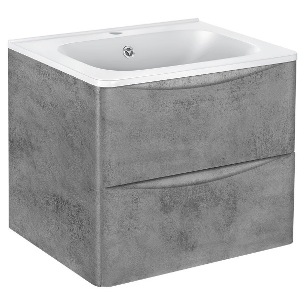 Тумба Vincea Paola 600 подвесная, 2 выкатных ящика soft close, Beton с умывальником VCB-2VP600G из кварцевого камня, цвет серый