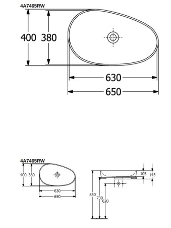 Раковина Villeroy & Boch Antao, накладная 650 x 400 мм, 4A7465R7