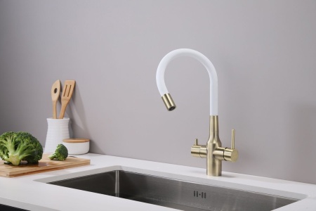 Смеситель для кухни SALIX, бронза, белый шланг, Sa213419-BRw, Paulmark