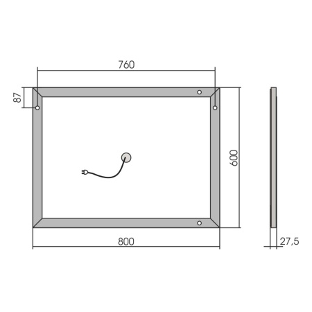 Зеркало Vincea LED VLM-2B800 800х600 c сенсорным выключателем и диммером