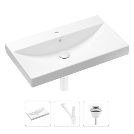 Комплект 3 в 1 Lavinia Boho Bathroom Sink 21520609: врезная фарфоровая раковина 80 см, металлический сифон, донный клапан