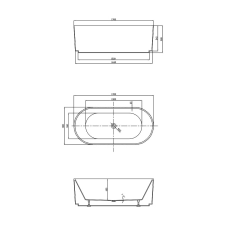 Ванна акриловая Vincea VBT-426-1700 1700*800*580, цвет белый, щелевой перелив, слив хром