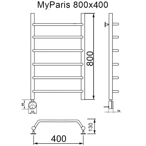 Полотенцесушитель электрический MYFREA My Paris 80/40 левый тэн