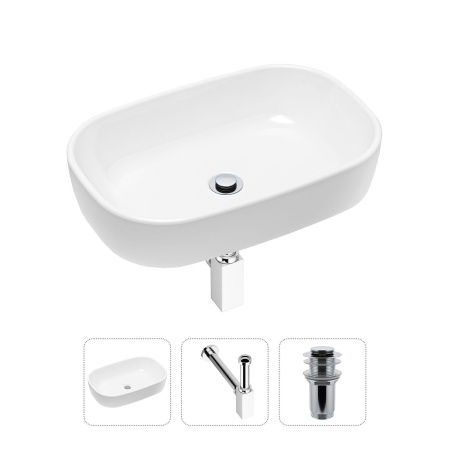Комплект 3 в 1 Lavinia Boho Bathroom Sink 21520015: накладная фарфоровая раковина 54 см, металлический сифон, донный клапан