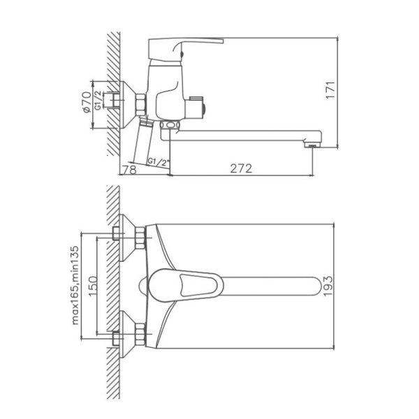Смеситель для ванны Cron CN2263, хром