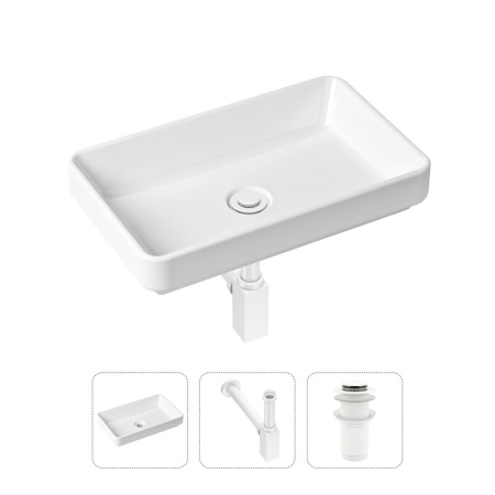 Комплект 3 в 1 Lavinia Boho Bathroom Sink 21520131: накладная фарфоровая раковина 55 см, металлический сифон, донный клапан