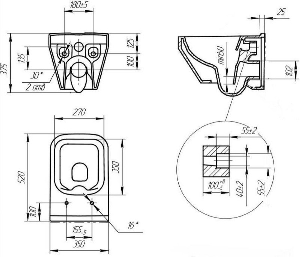 Комплект Cersanit CREA SQUARE CO DPL EO slim инсталляция LINK PRO, 63997