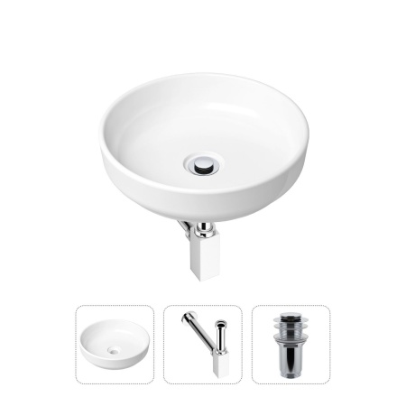 Комплект 3 в 1 Lavinia Boho Bathroom Sink 21520177: накладная фарфоровая раковина 40 см, металлический сифон, донный клапан