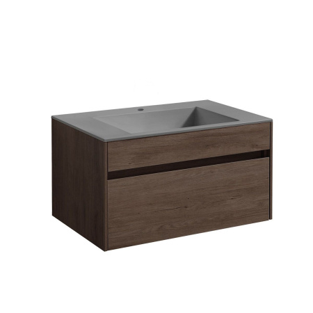 Тумба Vincea Chiara 800 подвесная, 1 выкатной ящик soft-close, R.Oak с умывальником VCB-13800G из кварца, цвет серый