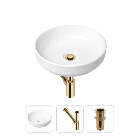 Комплект 3 в 1 Lavinia Boho Bathroom Sink 21520171: накладная фарфоровая раковина 40 см, металлический сифон, донный клапан