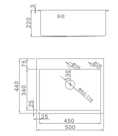 Мойка кухонная AFLORN Premium AF95044 50х44х22 см, врезная, сифон с переливом, сатин