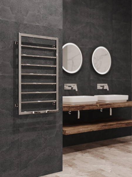 Полотенцесушитель водяной Stinox Corsa 500x900, нижнее подключение, хром, 1/2" ВР (внутренняя резьба), 7 перекладин