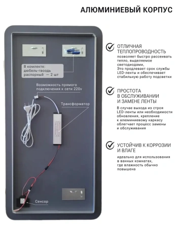 Зеркало EMZE Led Смартфон 50x100 (с подсветкой)