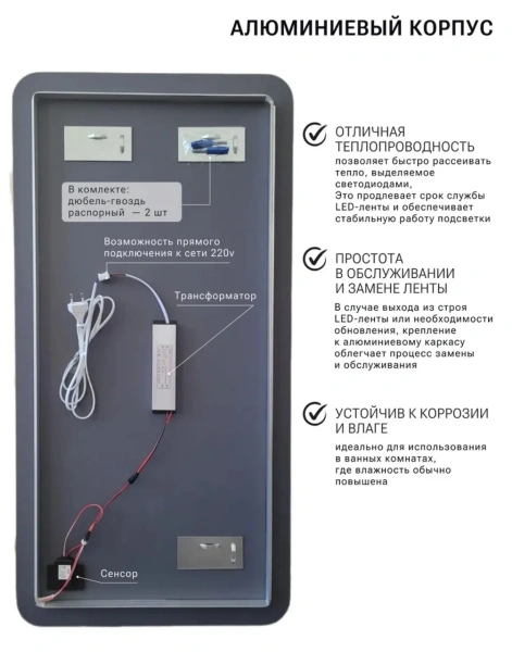 Зеркало EMZE Led Смартфон 50x100 (с подсветкой)