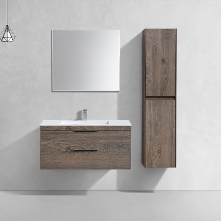 Тумба Vincea Chiara 2D 1000 подвесная, 2 выкатных ящика soft-close, R.Oak с умывальником VCB-13100W из искусственного камня, цвет белый