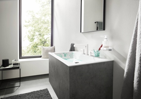 Hansgrohe Finoris Смеситель для раковины на 3 отверстия 110 со сливным клапаном Push-Open белый матовый 76033700