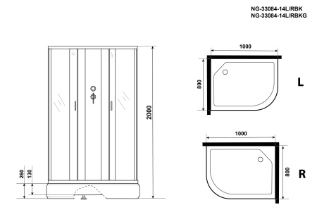Душевая кабина Niagara Classic NG-33084-14LBK 100х80х200, средний поддон 26 см, стекло матовое