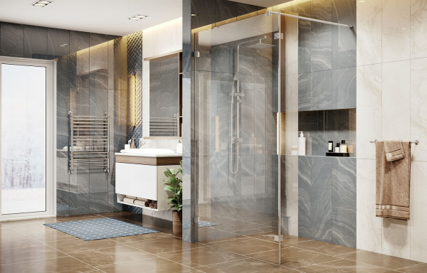 Душевая перегородка Ambassador Walk-in 15031106-ST4, свободный вход, линейный трап,100х25