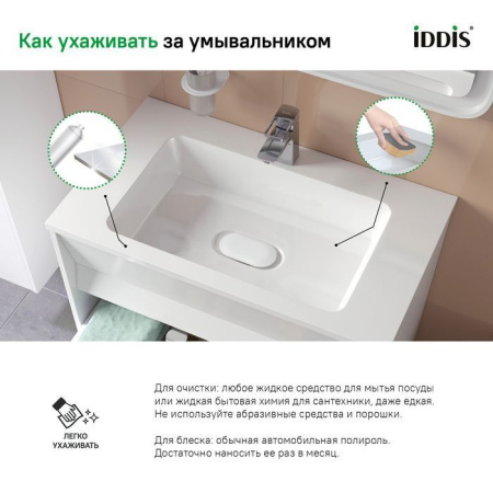 Тумба с умывальником IDDIS подвесная с ящиками белая Esper 80 см ESP80W0i95K