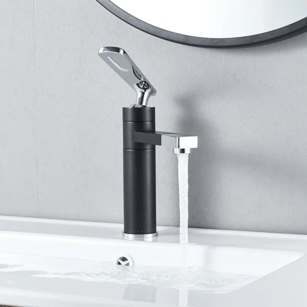 Смеситель для раковины с поворотным носиком Shevanik S6601H, черный/хром