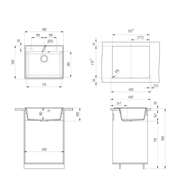 Кухонная мойка Ulgran Quartz Forte 580-10, песок
