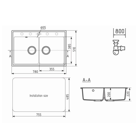 Кухонная мойка Ulgran Quartz Ruma 780-03, десерт