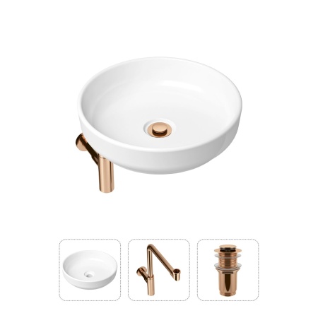 Комплект 3 в 1 Lavinia Boho Bathroom Sink 21520213: накладная фарфоровая раковина 40 см, металлический сифон, донный клапан
