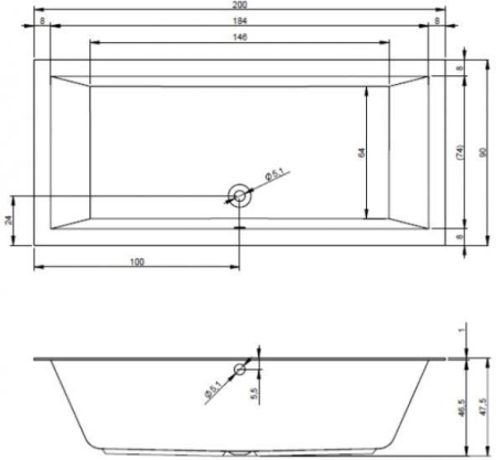 Акриловая ванна с усиленным каркасом и сифоном Riho Lugo 200x90 BT0600500000000
