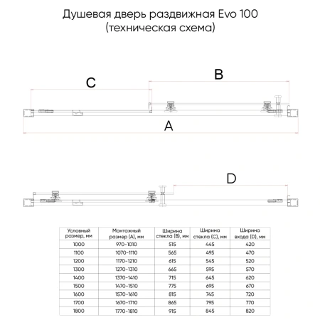 Душевая дверь Veconi Evo 100 B, 1200x1950, черный матовый, стекло прозрачное