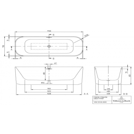 Ванна Villeroy & Boch Finion 1700 x 700 мм, квариловая, UBQ177FIN7N100V101