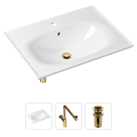 Комплект 3 в 1 Lavinia Boho Bathroom Sink 21520481: врезная фарфоровая раковина 60 см, металлический сифон, донный клапан