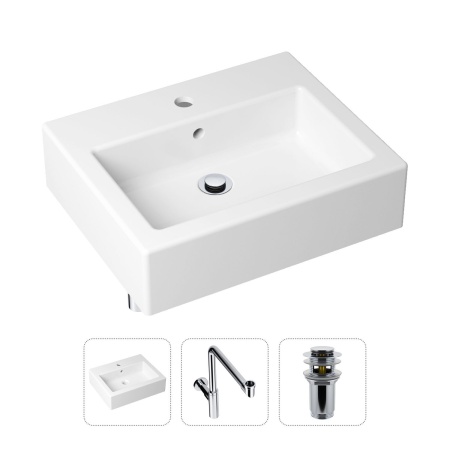 Комплект 3 в 1 Lavinia Boho Bathroom Sink 21520694: накладная фарфоровая раковина 50.5 см, металлический сифон, донный клапан