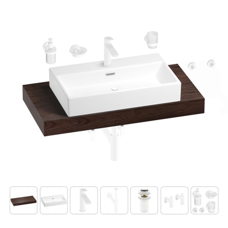 Раковина 70 см со столешницей 100 см Wellsee Graceful Pro 201012665 в наборе 10 в 1: столешница, раковина, смеситель, сифон, донный клапан, угловые вентили, аксессуары (цвет матовый белый)