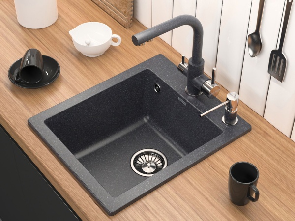 Мойка KANTE 40, IT-GRANIT, PM104249-BLM, черный, 415х490 мм, Paulmark