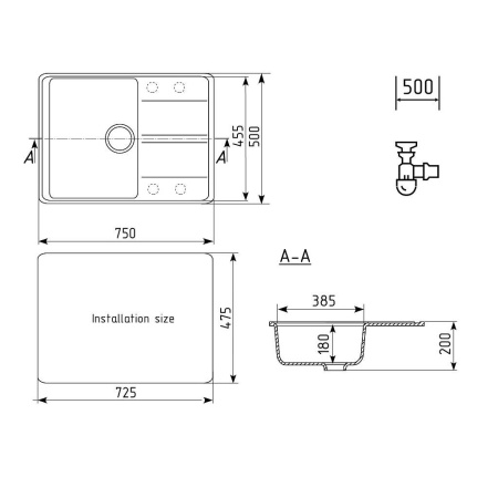 Кухонная мойка Ulgran Quartz Prima 750-09, мокрый асфальт