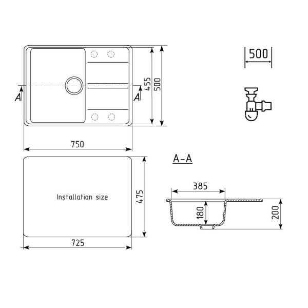 Кухонная мойка Ulgran Quartz Prima 750-09, мокрый асфальт