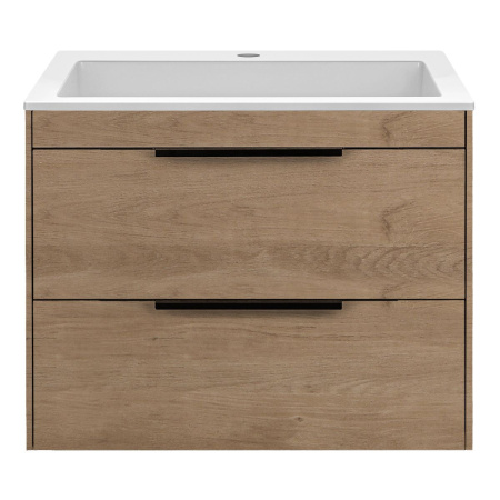 Тумба Vincea Chiara 2D 600 подвесная, 2 выкатных ящика soft-close, N.Oak с умывальником VCB-13600W из искусственного камня, цвет белый
