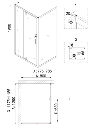 Душевое ограждение Niagara Nova NG-43-12AG-A80G 120x80x190 прямоугольник, дверь распашная