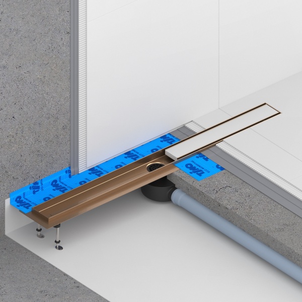 Душевой лоток TIMO Drain System 600 с двусторонней панелью "plate" под плитку, Розовое золото