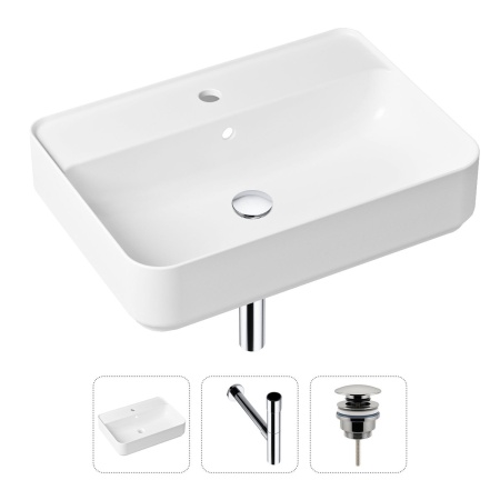 Комплект 3 в 1 Lavinia Boho Bathroom Sink 21520350: накладная фарфоровая раковина 60 см, металлический сифон, донный клапан