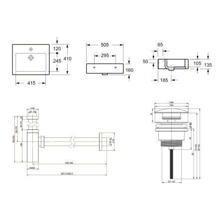 Комплект 3 в 1 Lavinia Boho Bathroom Sink 21520673: накладная фарфоровая раковина 50.5 см, металлический сифон, донный клапан