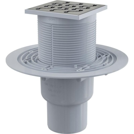 Сливной трап Alcaplast 105х105/50/75 подводка прямая решетка латунь-хром гидрозатвор мокрый APV