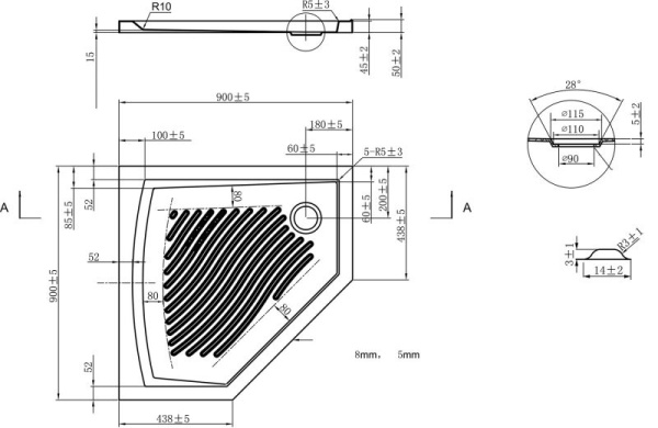 Душевой поддон Bravat 900х900х160 P39B