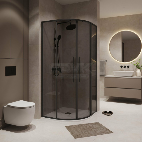 Душевое ограждение  Niagara Nova  NG-2825-34BLACK (80*80*195) полукруг, двери раздвижные