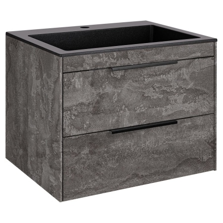 Тумба Vincea Chiara 2D 600 подвесная, 2 выкатных ящика soft-close, G.Stone с умывальником VCB-13600B из кварца, цвет черный